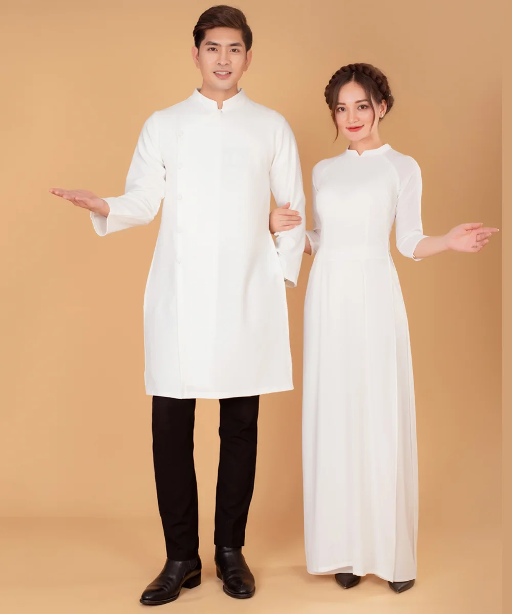 Áo Dài Đồng Phục Học Sinh Màu Trắng Cổ Trụ - ảnh 2