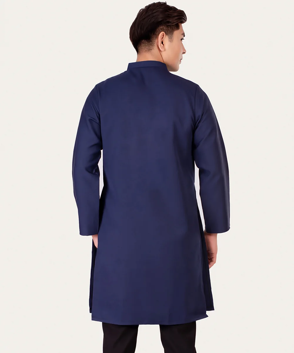 Áo Dài Nam Màu Xanh Navy Cổ Trụ Cách Tân Tay Dài - ảnh 4