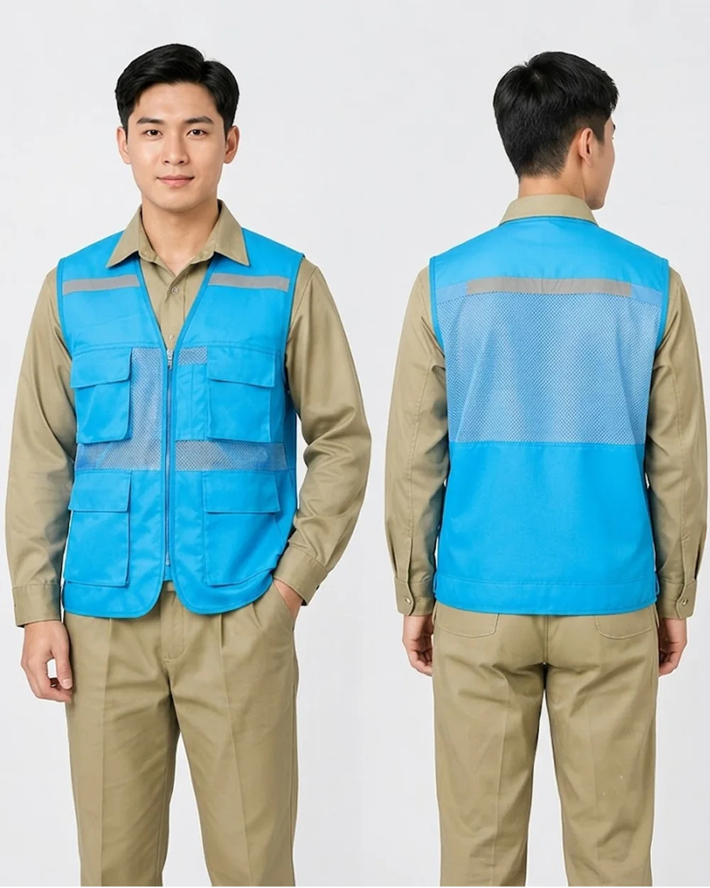 Áo gile bảo hộ lao động màu xanh ngọc lam 4 túi hộp - ảnh 4