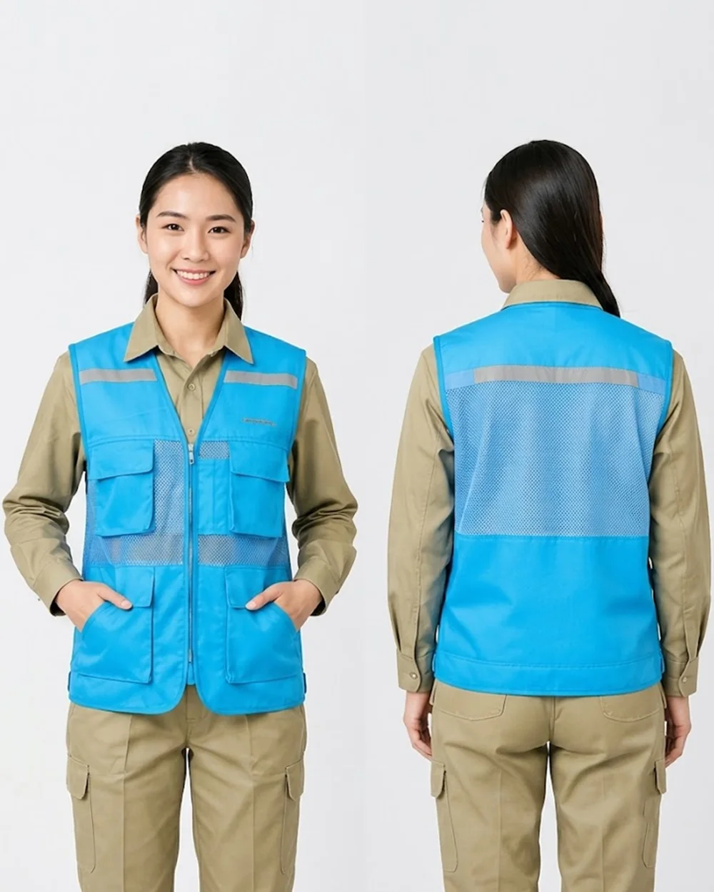 Áo gile bảo hộ lao động màu xanh ngọc lam 4 túi hộp - ảnh 3