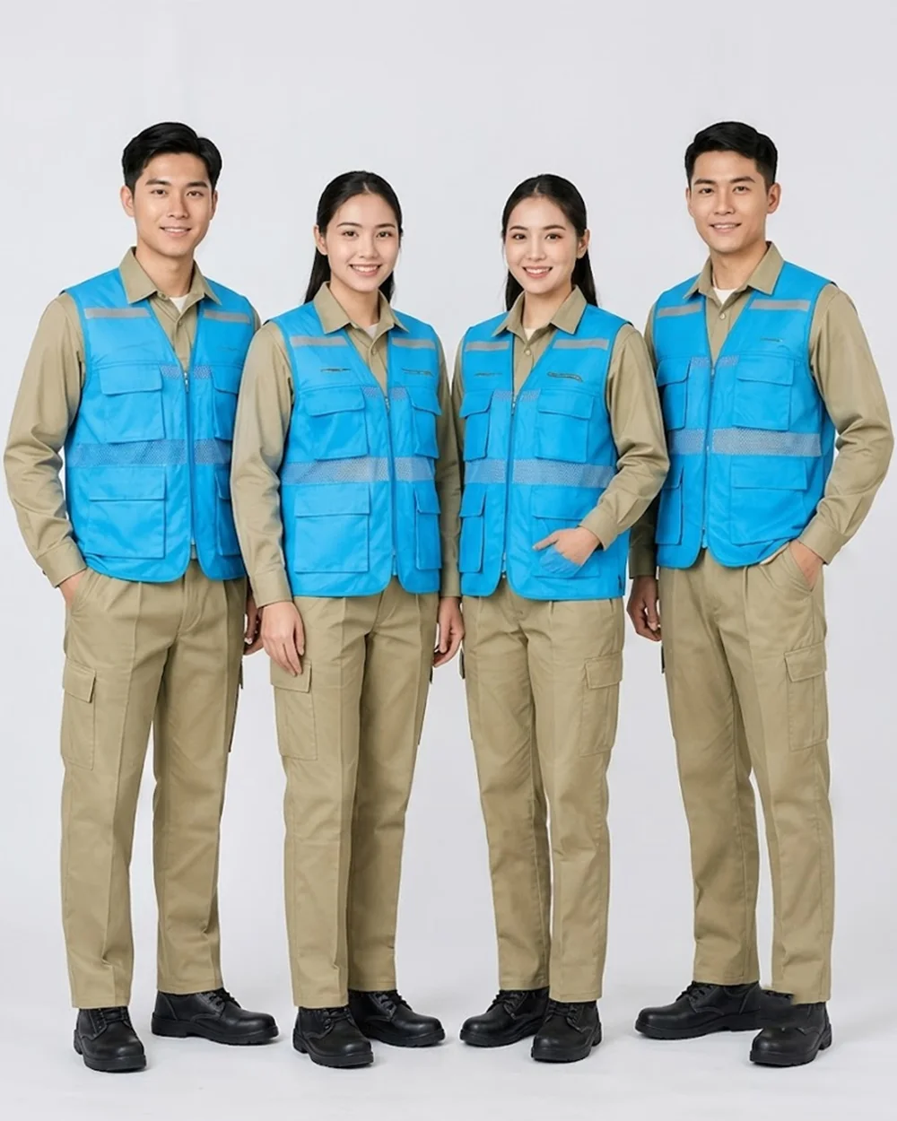 Áo gile bảo hộ lao động màu xanh ngọc lam 4 túi hộp - ảnh 2