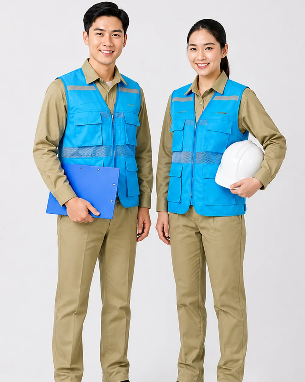 Áo gile bảo hộ lao động màu xanh ngọc lam 4 túi hộp
