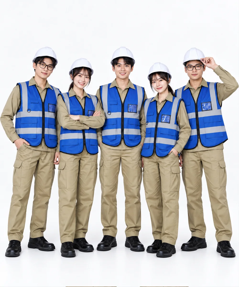 Áo gile bảo hộ màu xanh dương phản quang xám an toàn - ảnh 2