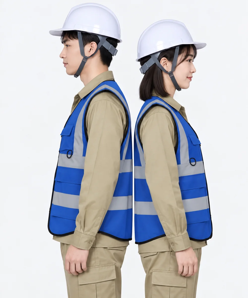 Áo gile bảo hộ màu xanh dương phản quang xám an toàn - ảnh 5