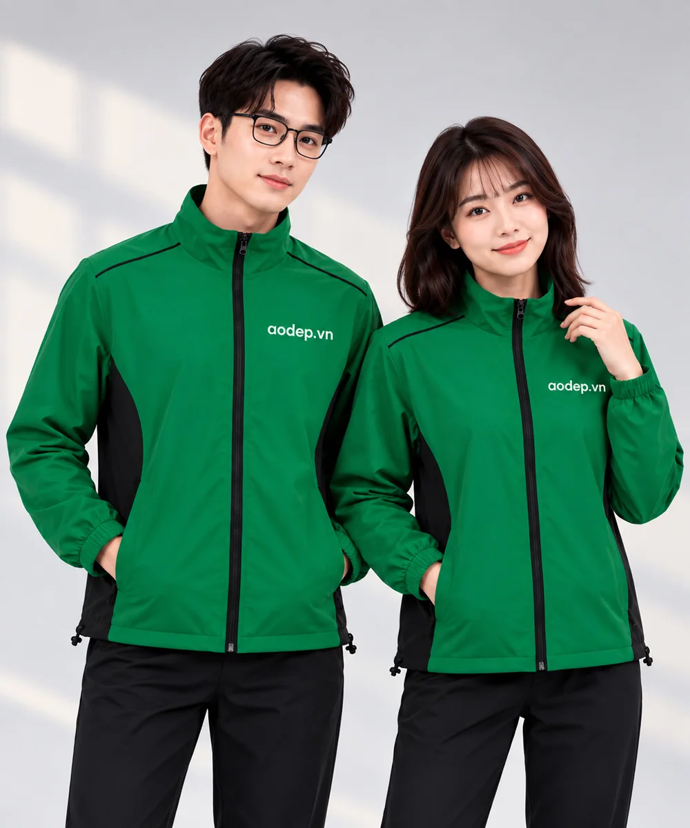 Áo Khoác Đồng Phục Màu Xanh Lá Phối Đen Không Mũ