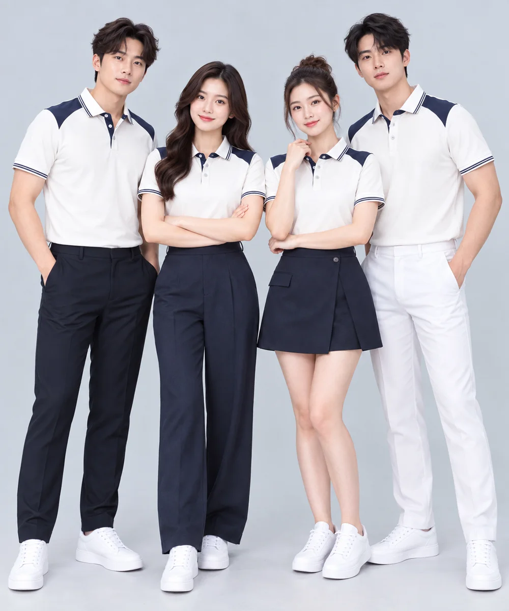 Áo Polo Đồng Phục Màu Be Phối Xanh Than - ảnh 3