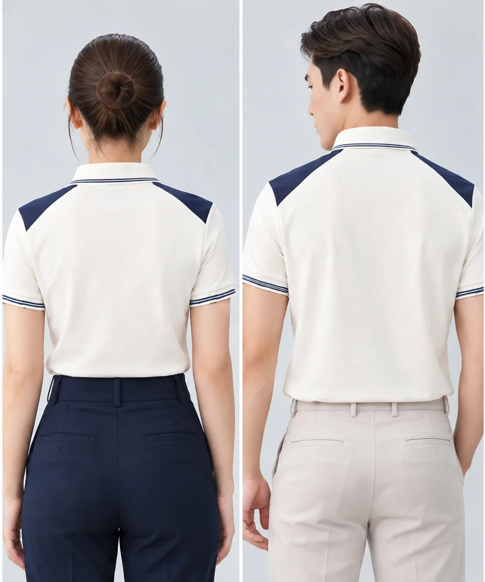 Áo Polo Đồng Phục Màu Be Phối Xanh Than - ảnh 4