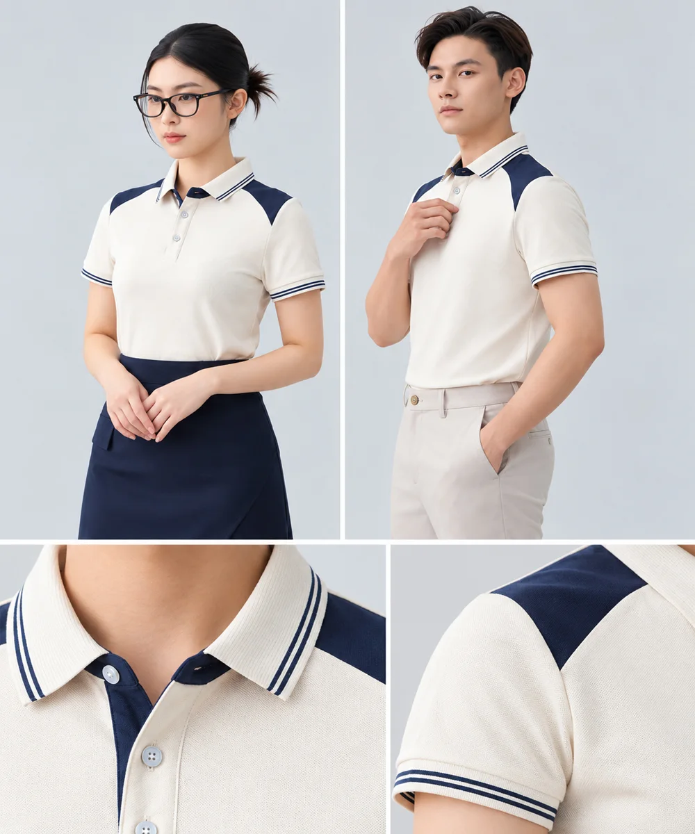 Áo Polo Đồng Phục Màu Be Phối Xanh Than - ảnh 5