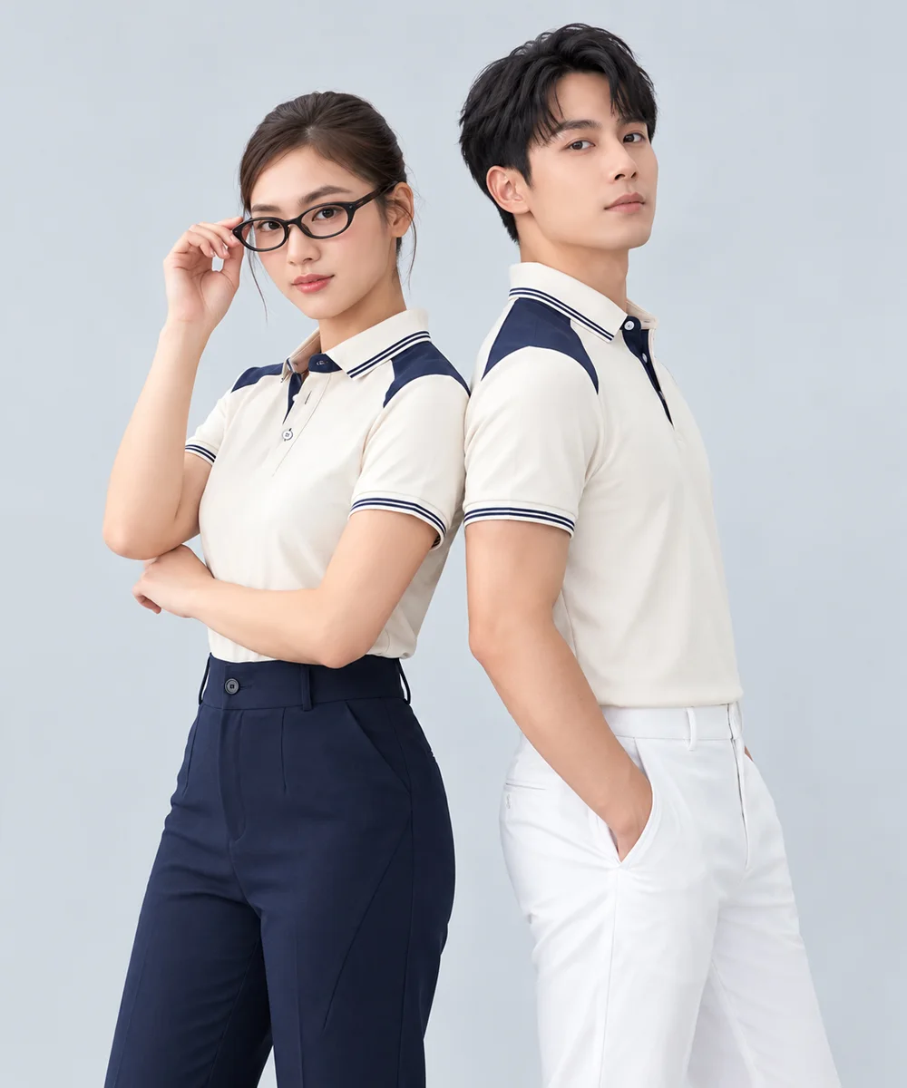 Áo Polo Đồng Phục Màu Be Phối Xanh Than - ảnh 2