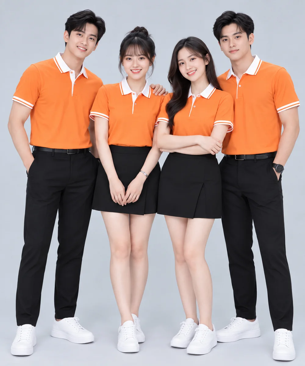 Áo Polo Đồng Phục Màu Cam Cổ Phối Trắng Viền Tay Trắng - ảnh 3