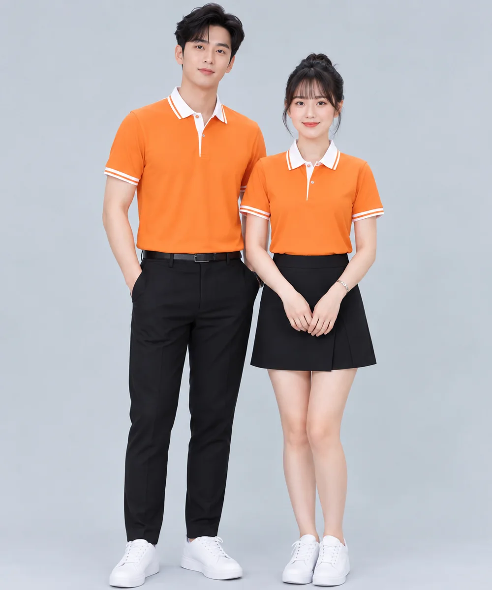 Áo Polo Đồng Phục Màu Cam Cổ Phối Trắng Viền Tay Trắng - ảnh 4