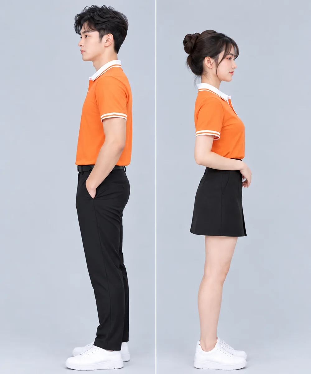 Áo Polo Đồng Phục Màu Cam Cổ Phối Trắng Viền Tay Trắng - ảnh 5