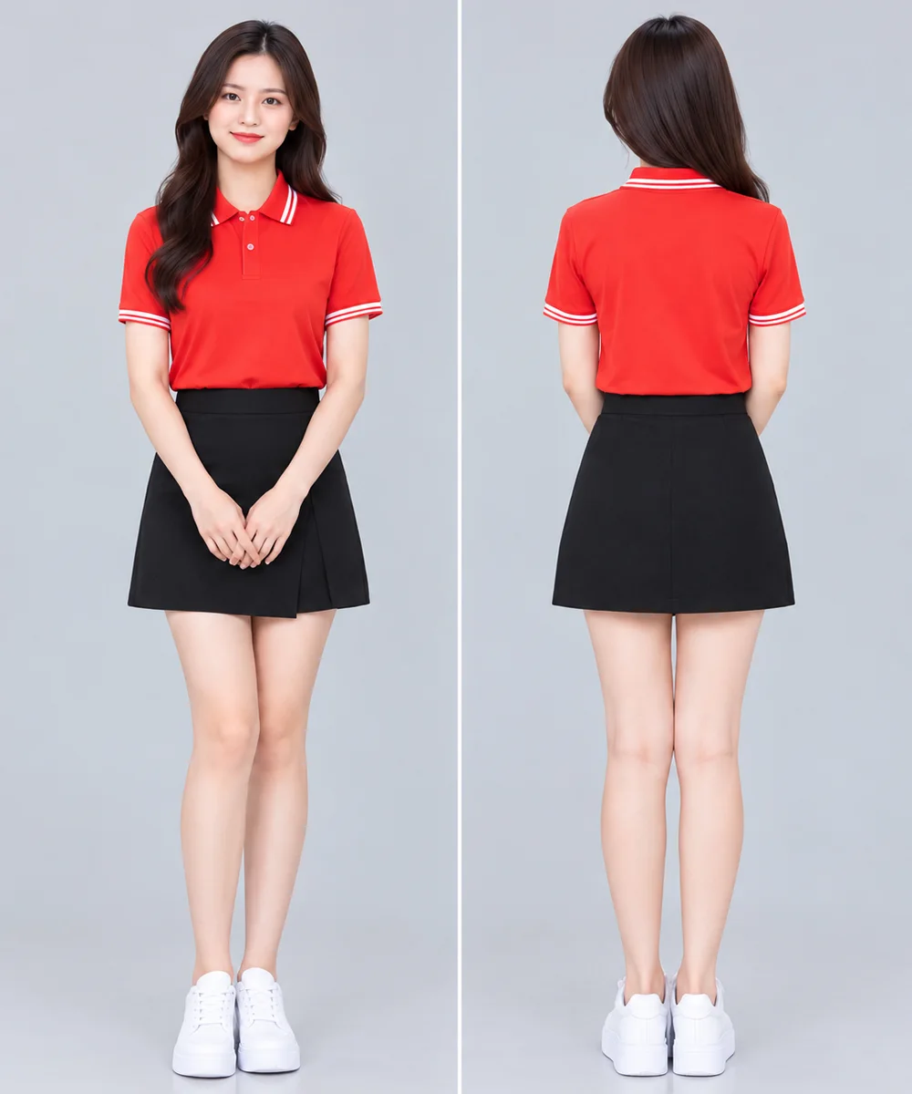 Áo Polo Đồng Phục Màu Đỏ Phối 2 Viền Trắng Cổ Tay - ảnh 3