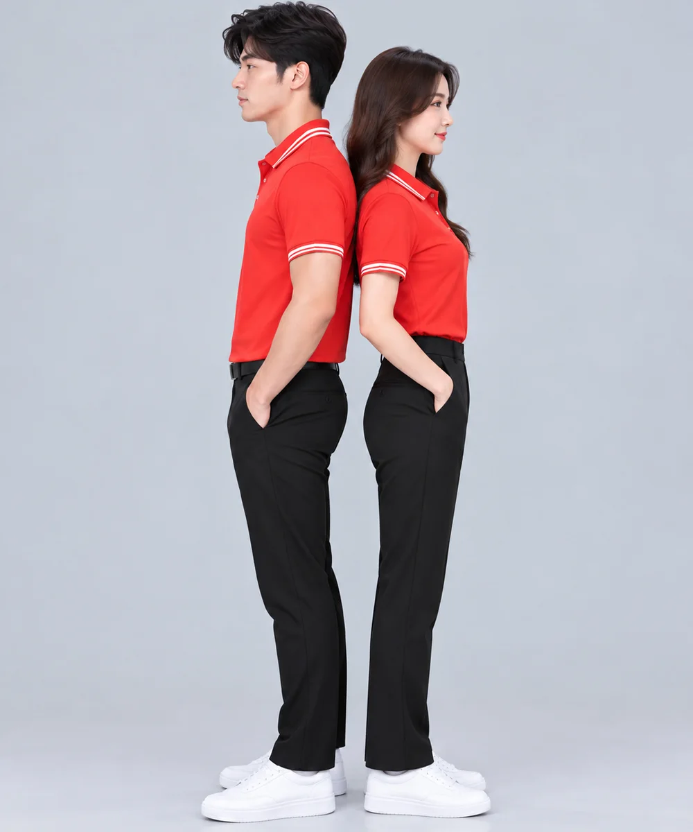 Áo Polo Đồng Phục Màu Đỏ Phối 2 Viền Trắng Cổ Tay - ảnh 4