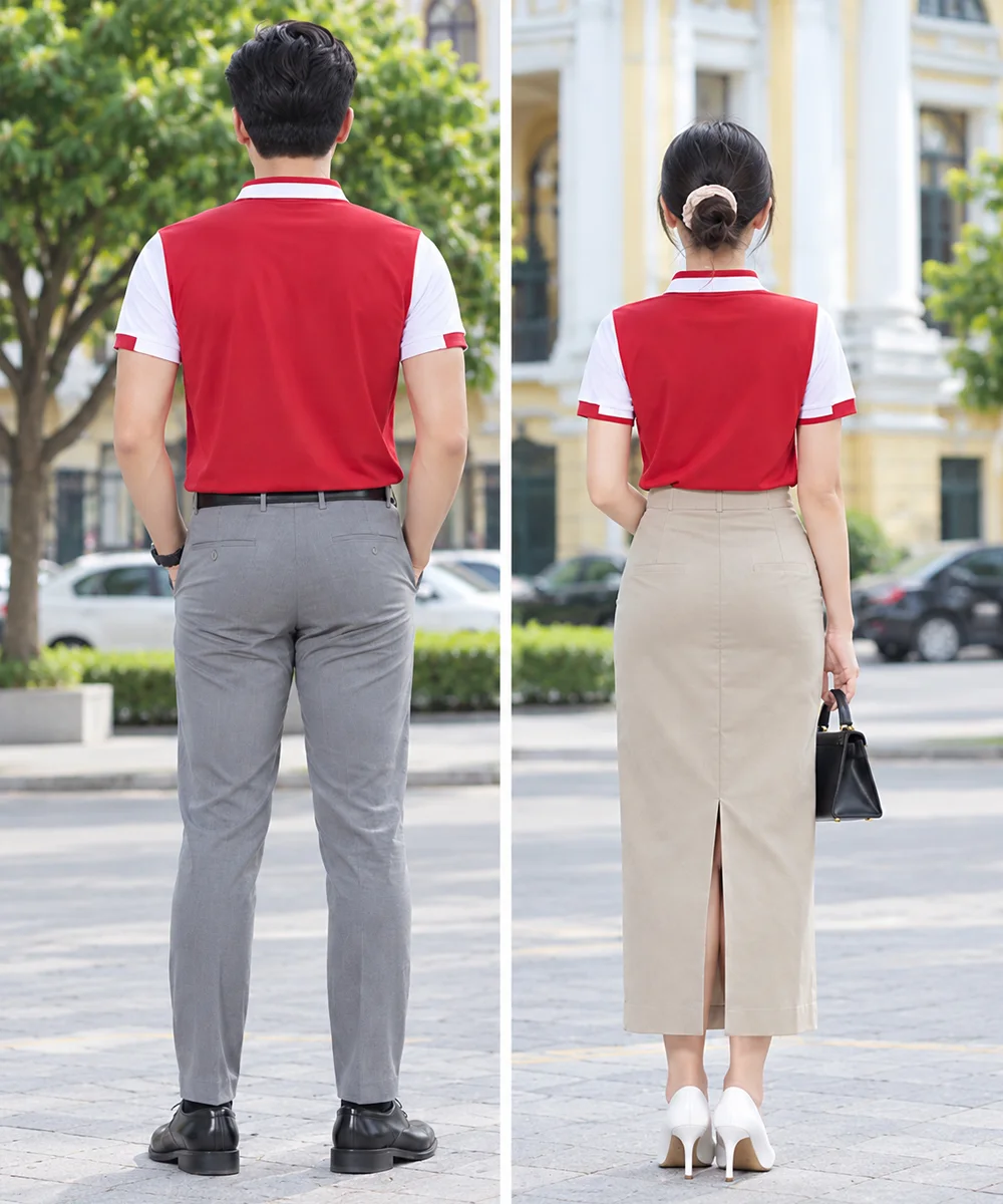 Áo Polo Đồng Phục Màu Đỏ Phối Tay Trắng - ảnh 3