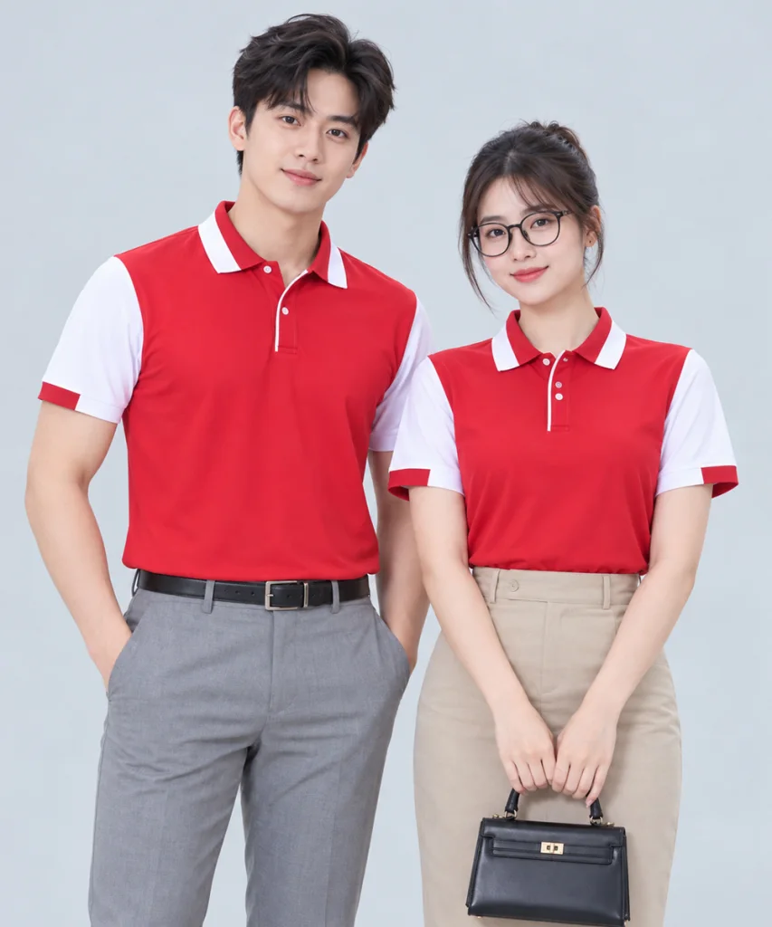Áo Polo Đồng Phục Màu Đỏ Phối Tay Trắng