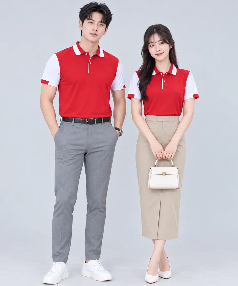 Áo Polo Đồng Phục Màu Đỏ Phối Tay Trắng - ảnh 5