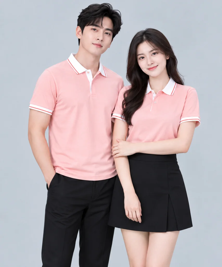 Áo Polo Đồng Phục Màu Hồng Pastel Phối Trắng