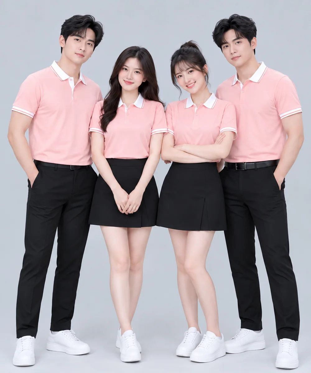 Áo Polo Đồng Phục Màu Hồng Pastel Phối Trắng - ảnh 2