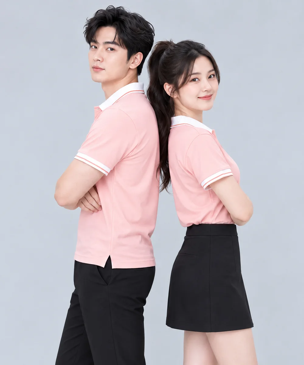 Áo Polo Đồng Phục Màu Hồng Pastel Phối Trắng - ảnh 3