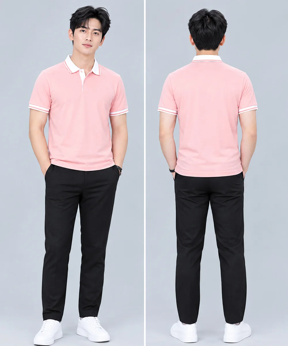 Áo Polo Đồng Phục Màu Hồng Pastel Phối Trắng - ảnh 4