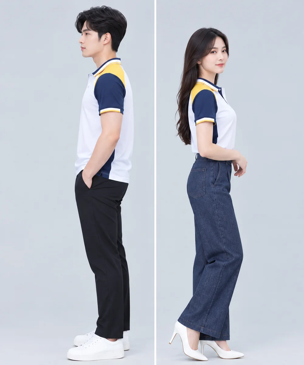 Áo Polo Đồng Phục Màu Trắng Phối Tay Xanh Navy Cầu Vai Vàng - ảnh 2