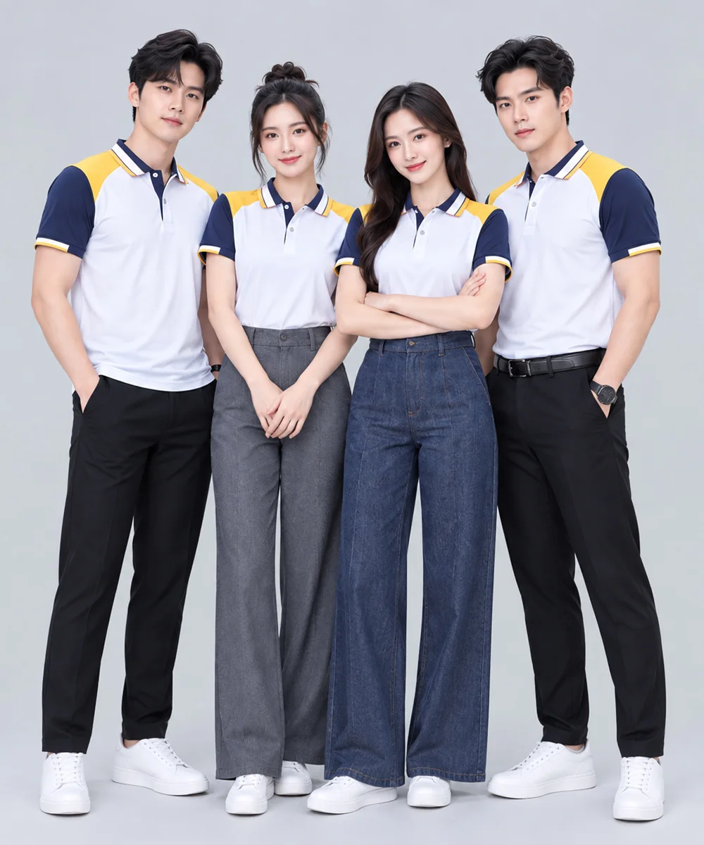 Áo Polo Đồng Phục Màu Trắng Phối Tay Xanh Navy Cầu Vai Vàng - ảnh 5