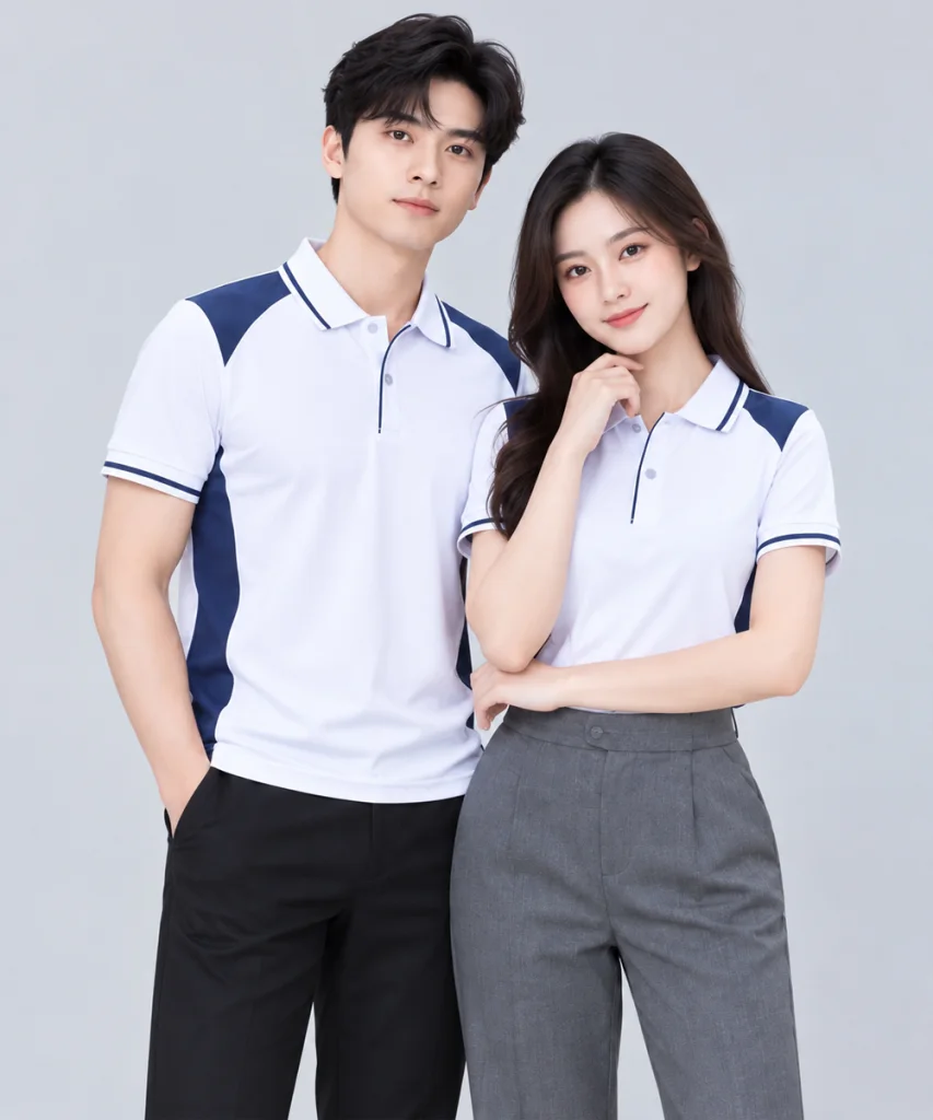 Áo Polo Đồng Phục Màu Trắng Phối Xanh Navy