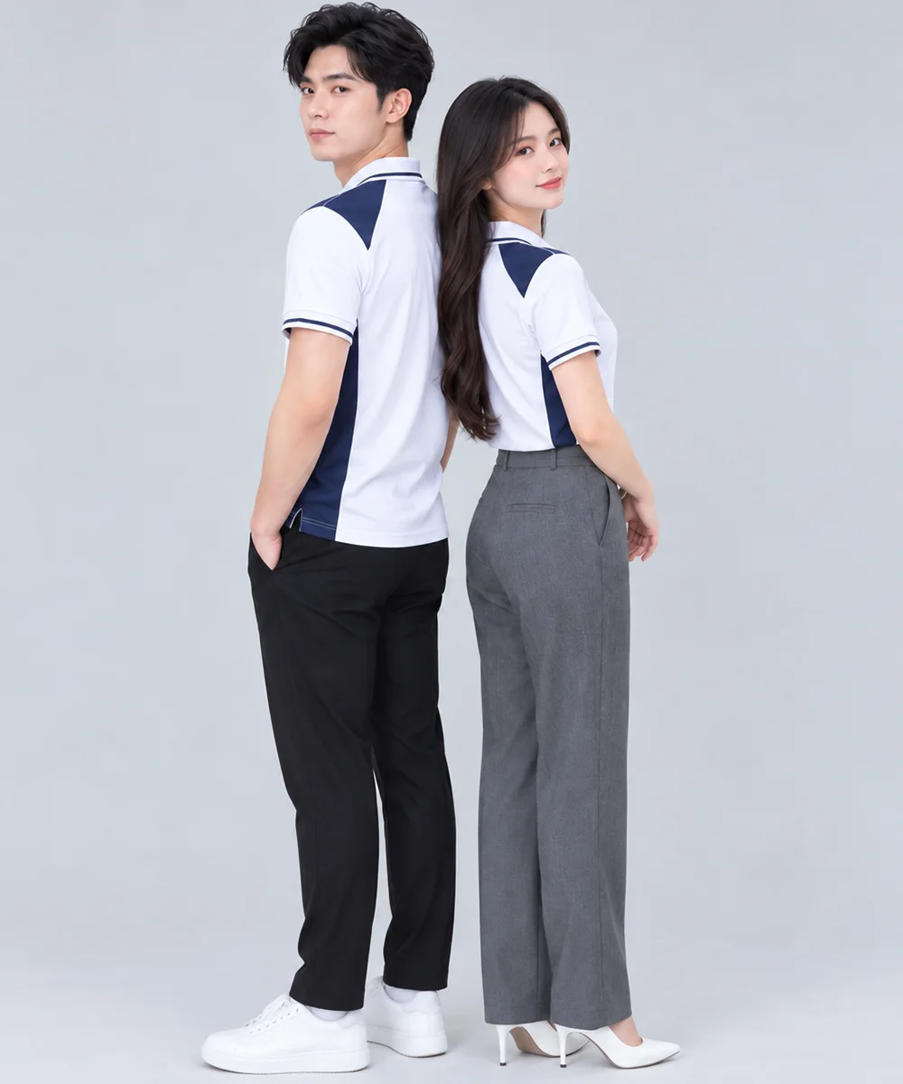 Áo Polo Đồng Phục Màu Trắng Phối Xanh Navy - ảnh 2