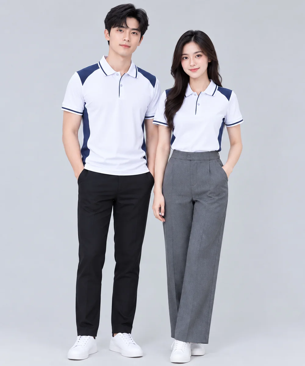 Áo Polo Đồng Phục Màu Trắng Phối Xanh Navy - ảnh 5