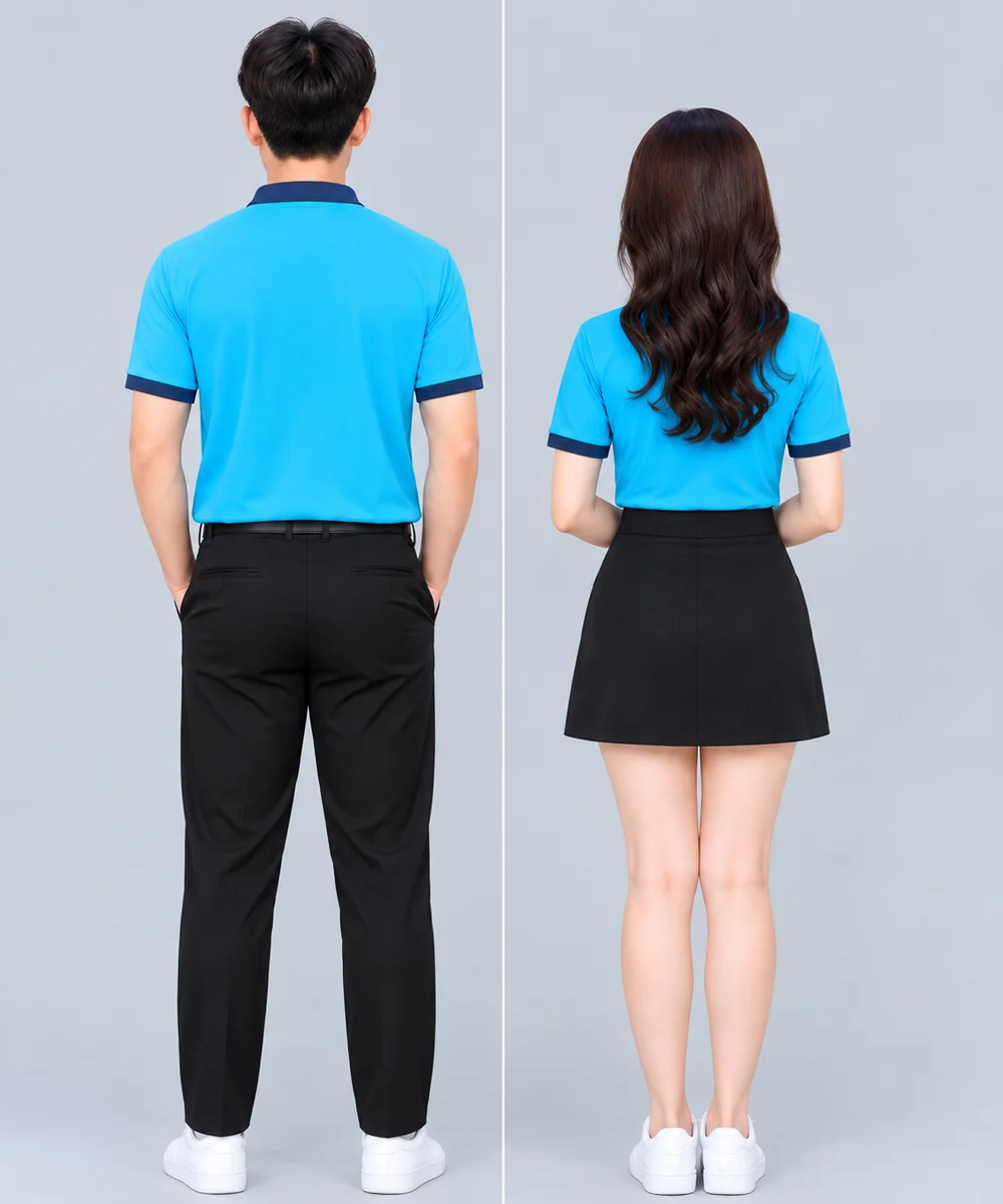 Áo Polo Đồng Phục Màu Xanh Da Trời Phối Cổ Xanh Đen - ảnh 5