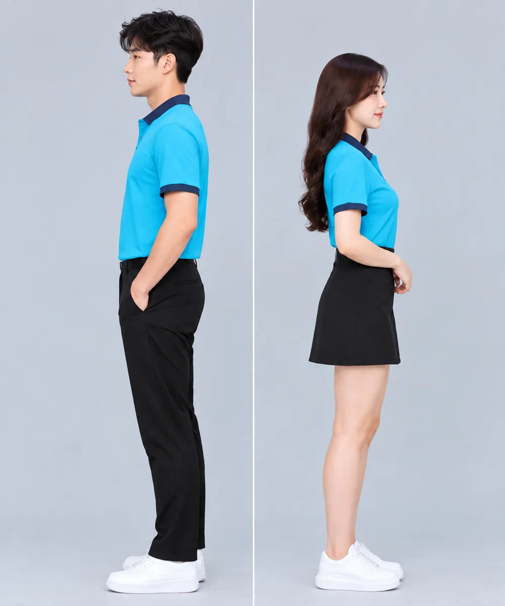 Áo Polo Đồng Phục Màu Xanh Da Trời Phối Cổ Xanh Đen - ảnh 2