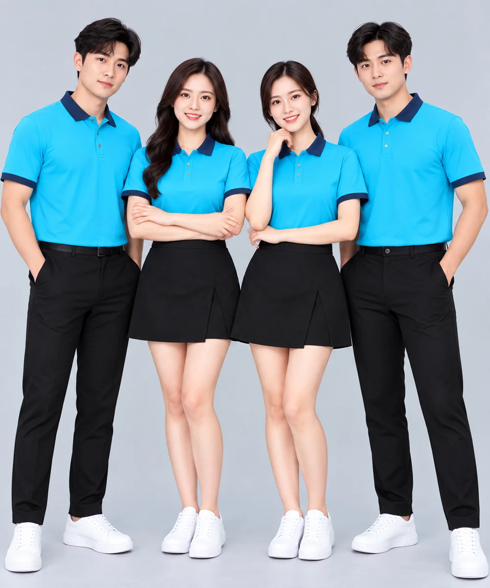 Áo Polo Đồng Phục Màu Xanh Da Trời Phối Cổ Xanh Đen - ảnh 3
