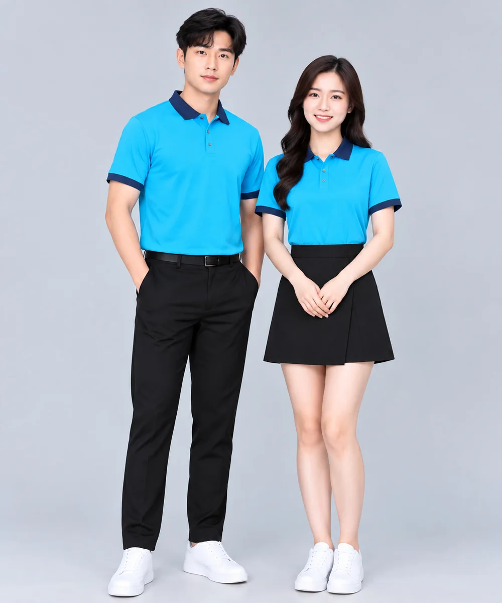Áo Polo Đồng Phục Màu Xanh Da Trời Phối Cổ Xanh Đen - ảnh 4