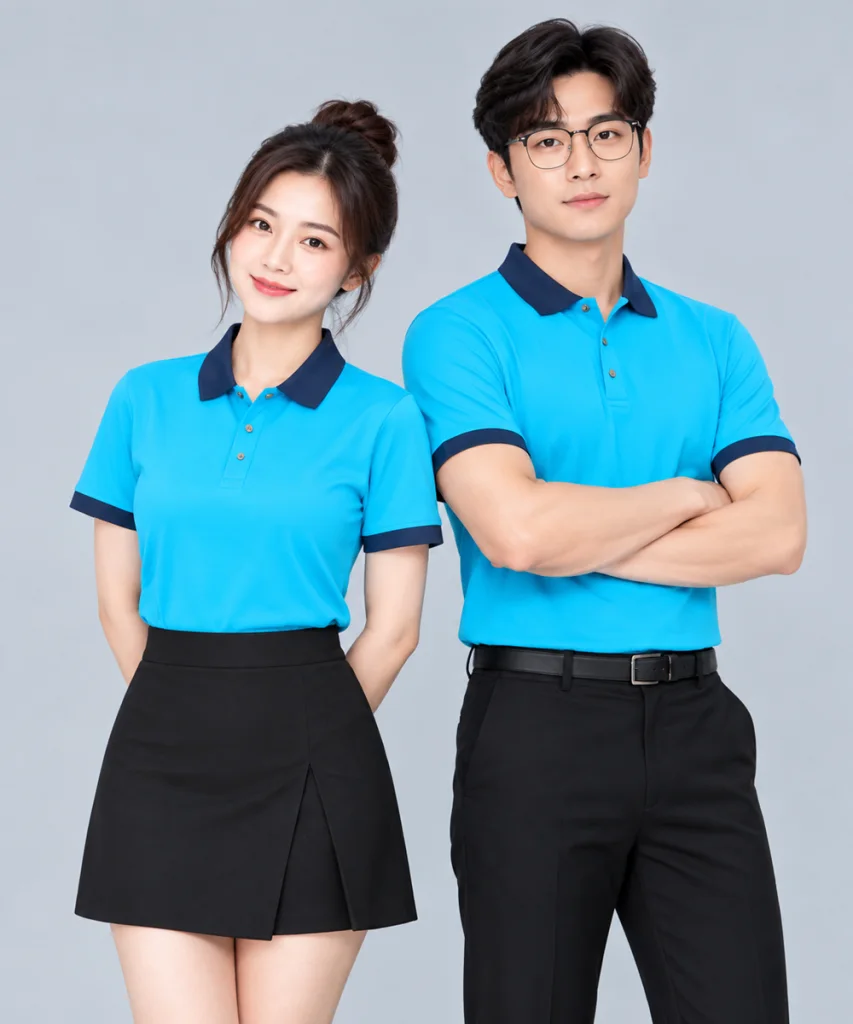 Áo Polo Đồng Phục Màu Xanh Da Trời Phối Cổ Xanh Đen