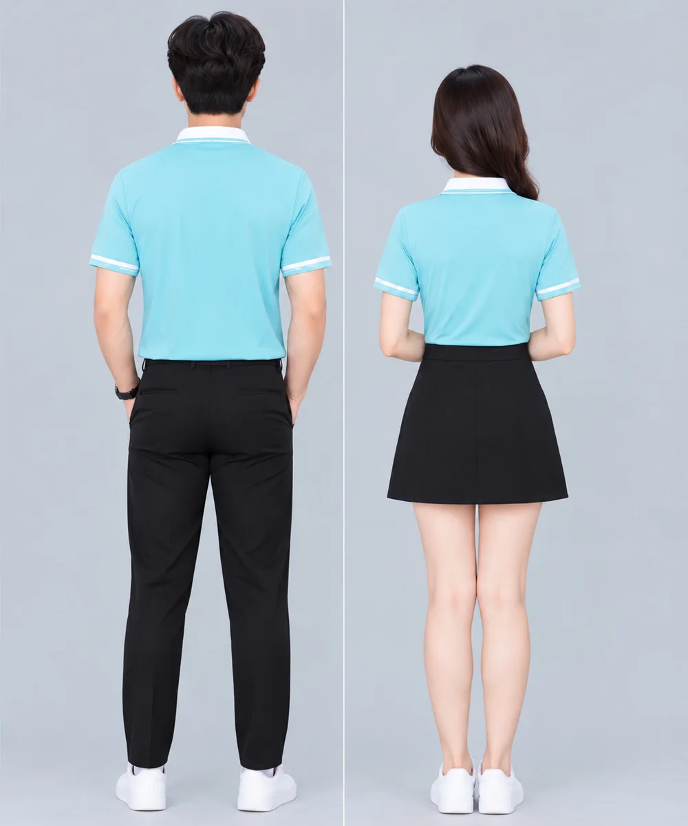 Áo Polo Đồng Phục Màu Xanh Nhạt Phối Cổ Trắng - ảnh 5