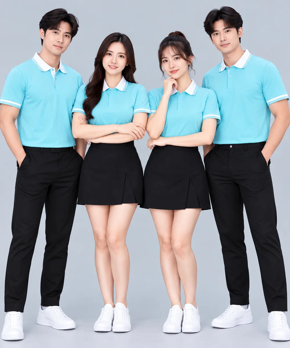 Áo Polo Đồng Phục Màu Xanh Nhạt Phối Cổ Trắng - ảnh 3