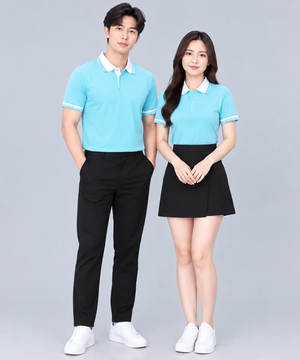 Áo Polo Đồng Phục Màu Xanh Nhạt Phối Cổ Trắng - ảnh 4