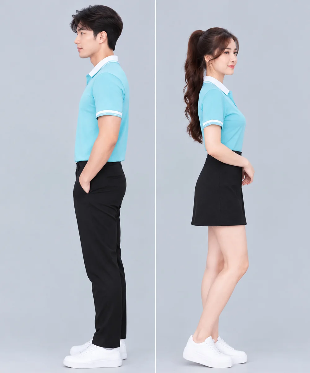 Áo Polo Đồng Phục Màu Xanh Nhạt Phối Cổ Trắng - ảnh 2