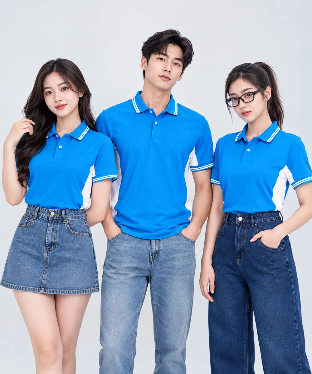 Áo Polo Đồng Phục Màu Xanh YA Phối Trắng - ảnh 2