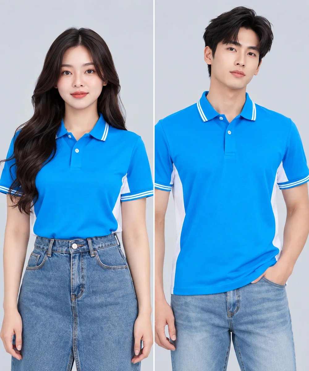 Áo Polo Đồng Phục Màu Xanh YA Phối Trắng - ảnh 3