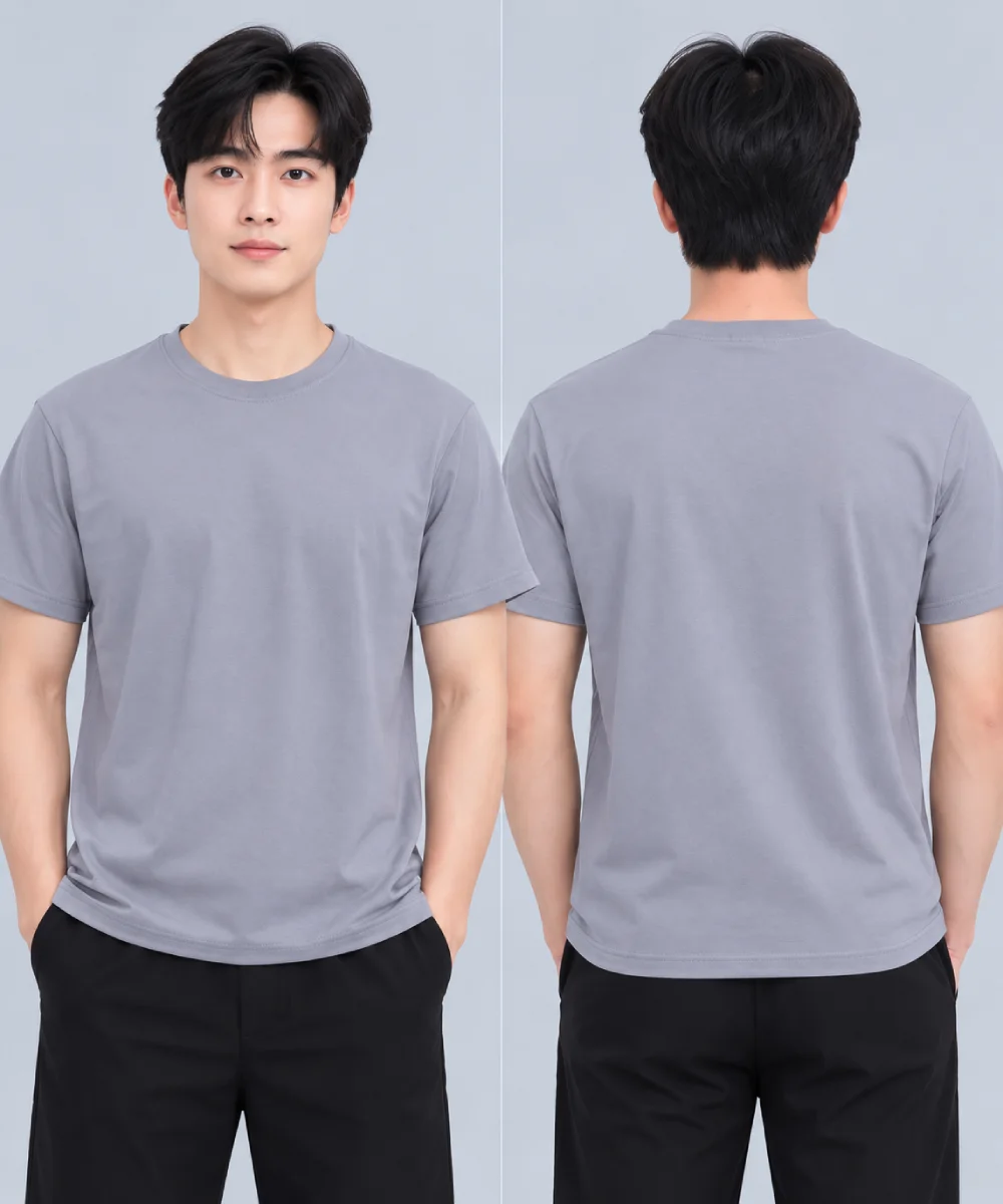 Áo Thun Đồng Phục Cổ Tròn Màu Xám Nhạt Trơn - ảnh 4