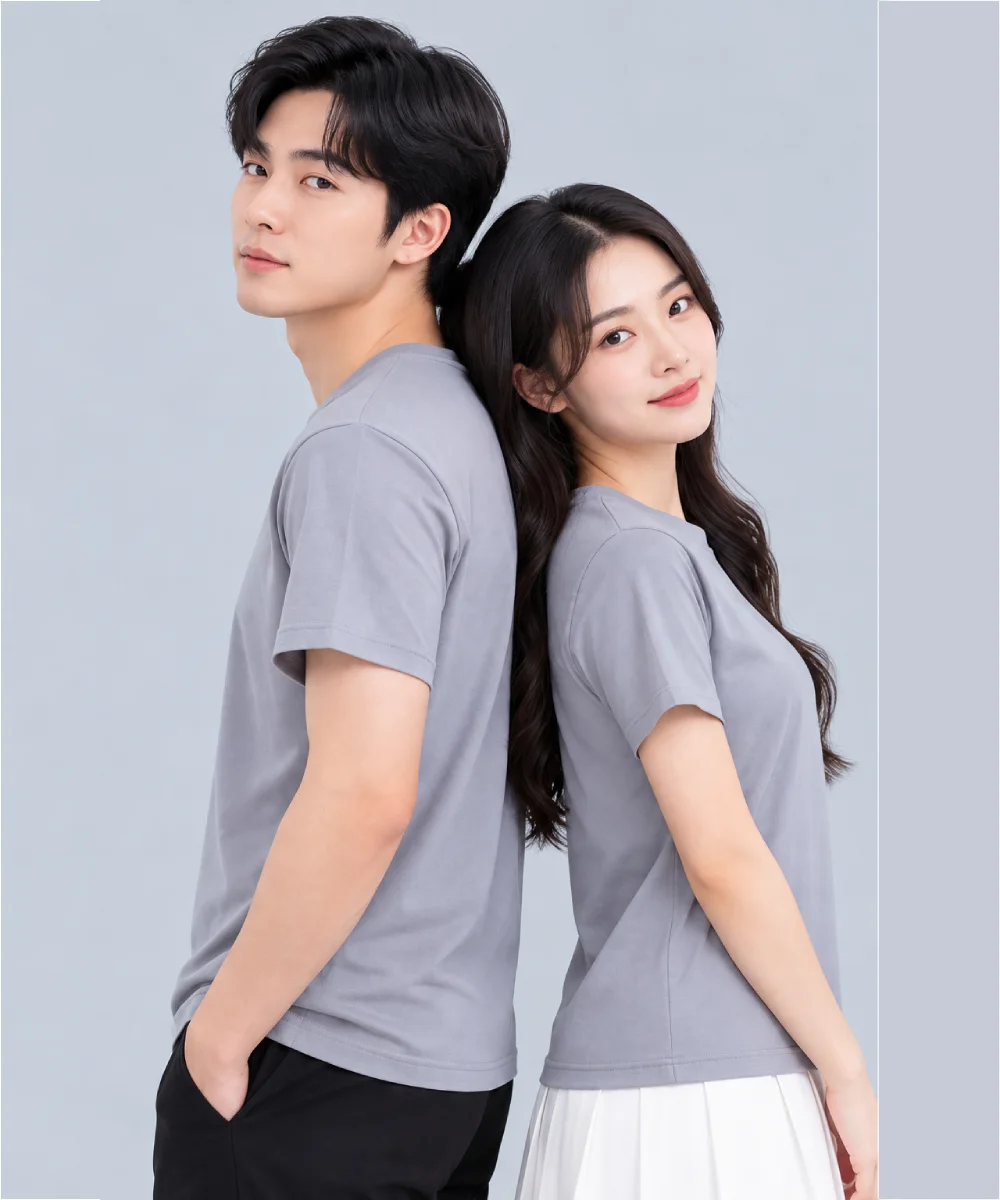 Áo Thun Đồng Phục Cổ Tròn Màu Xám Nhạt Trơn - ảnh 3