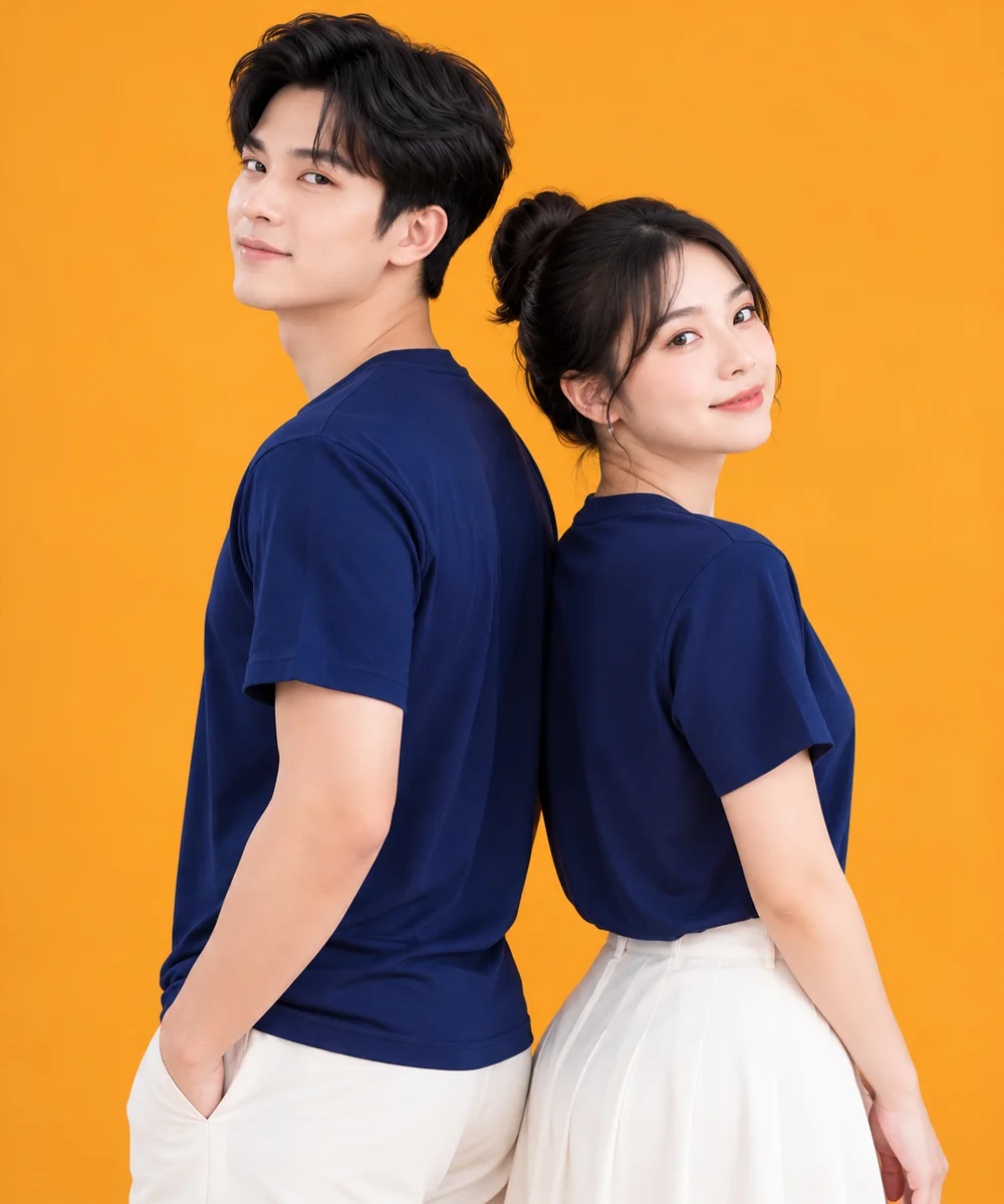 Áo thun đồng phục công sở màu xanh đen trơn - ảnh 2
