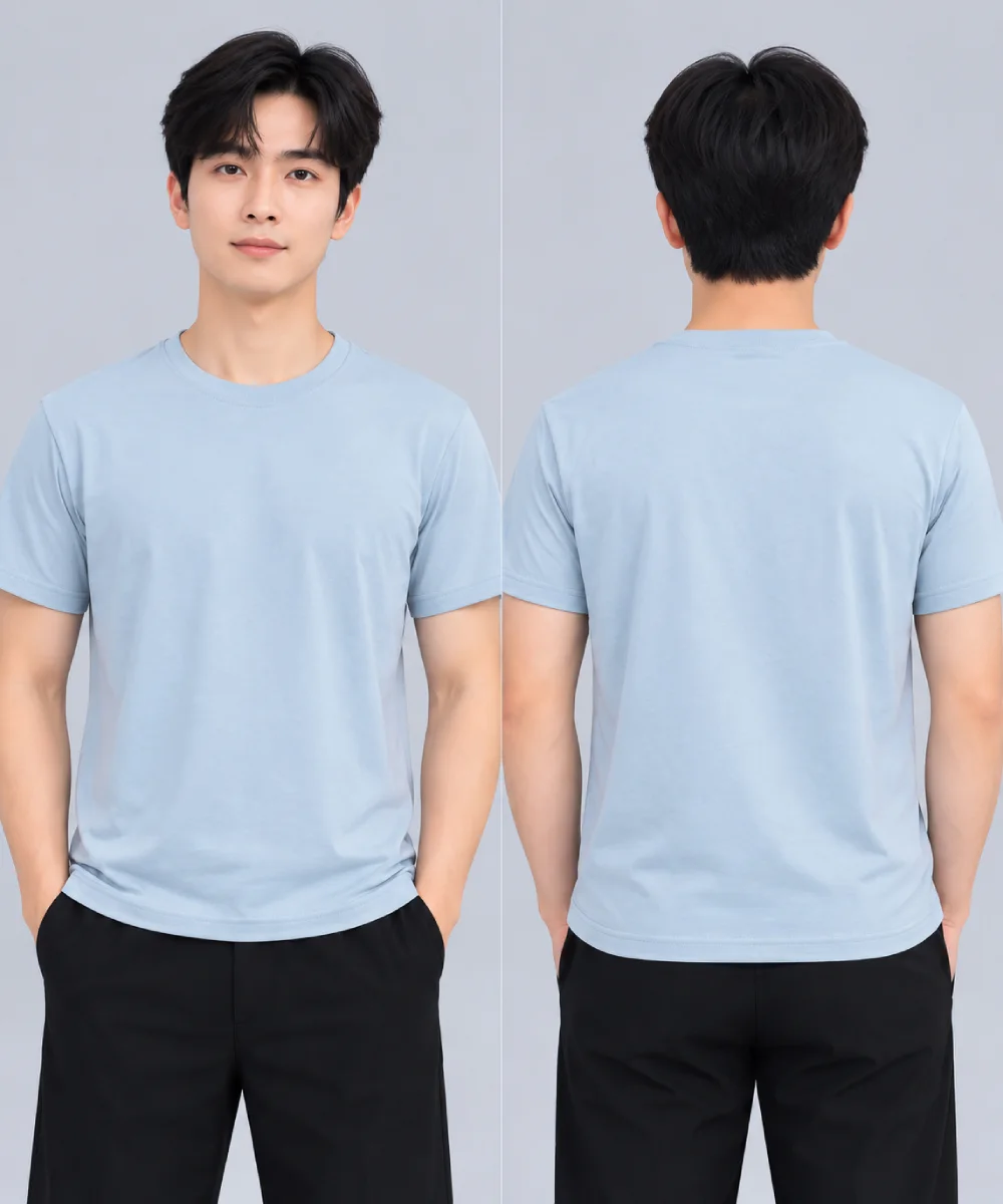Áo Thun Đồng Phục Cổ Tròn Trơn Màu Xanh Pastel Nhạt - ảnh 5