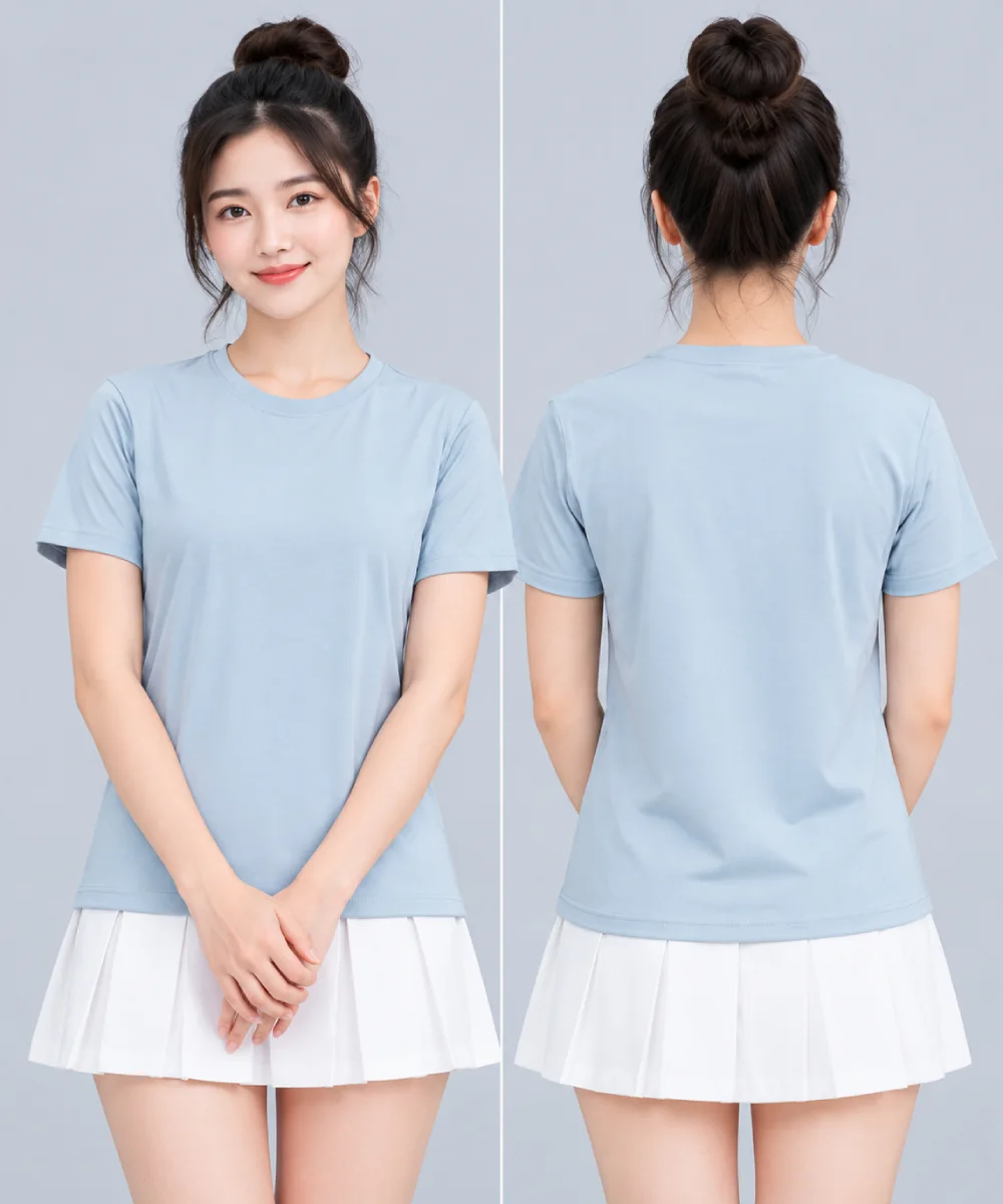 Áo Thun Đồng Phục Cổ Tròn Trơn Màu Xanh Pastel Nhạt - ảnh 4