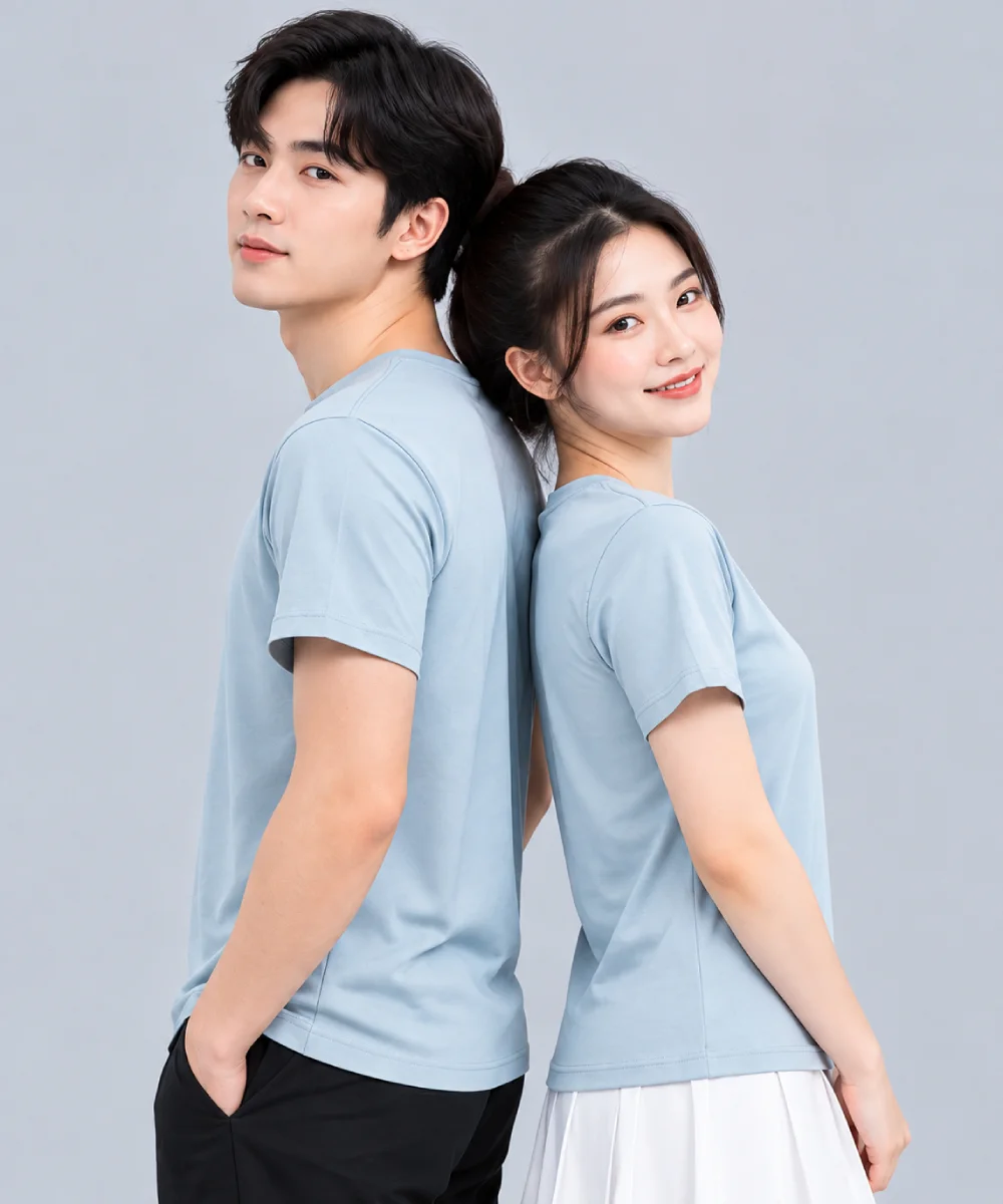 Áo Thun Đồng Phục Cổ Tròn Trơn Màu Xanh Pastel Nhạt - ảnh 3