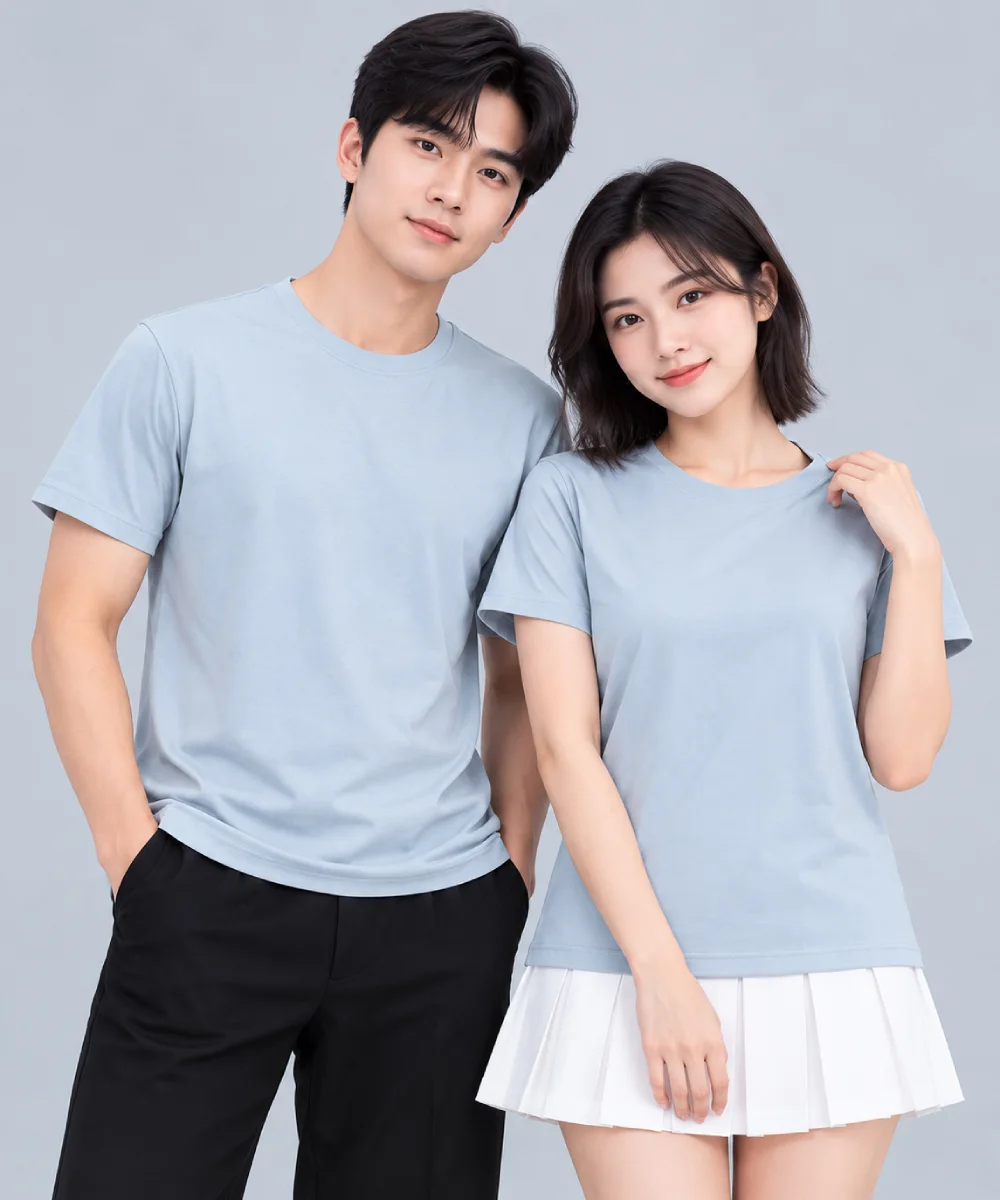 Áo Thun Đồng Phục Cổ Tròn Trơn Màu Xanh Pastel Nhạt - ảnh 2