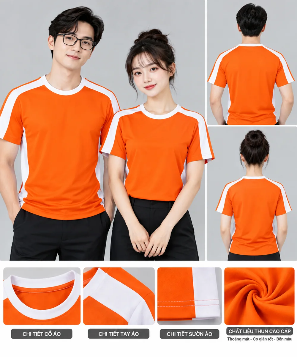 Áo Thun Đồng Phục Công Sở Màu Cam Phối Trắng - ảnh 5