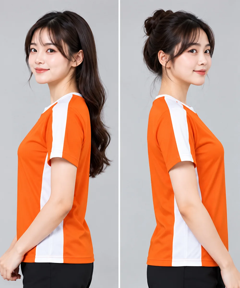 Áo Thun Đồng Phục Công Sở Màu Cam Phối Trắng - ảnh 4